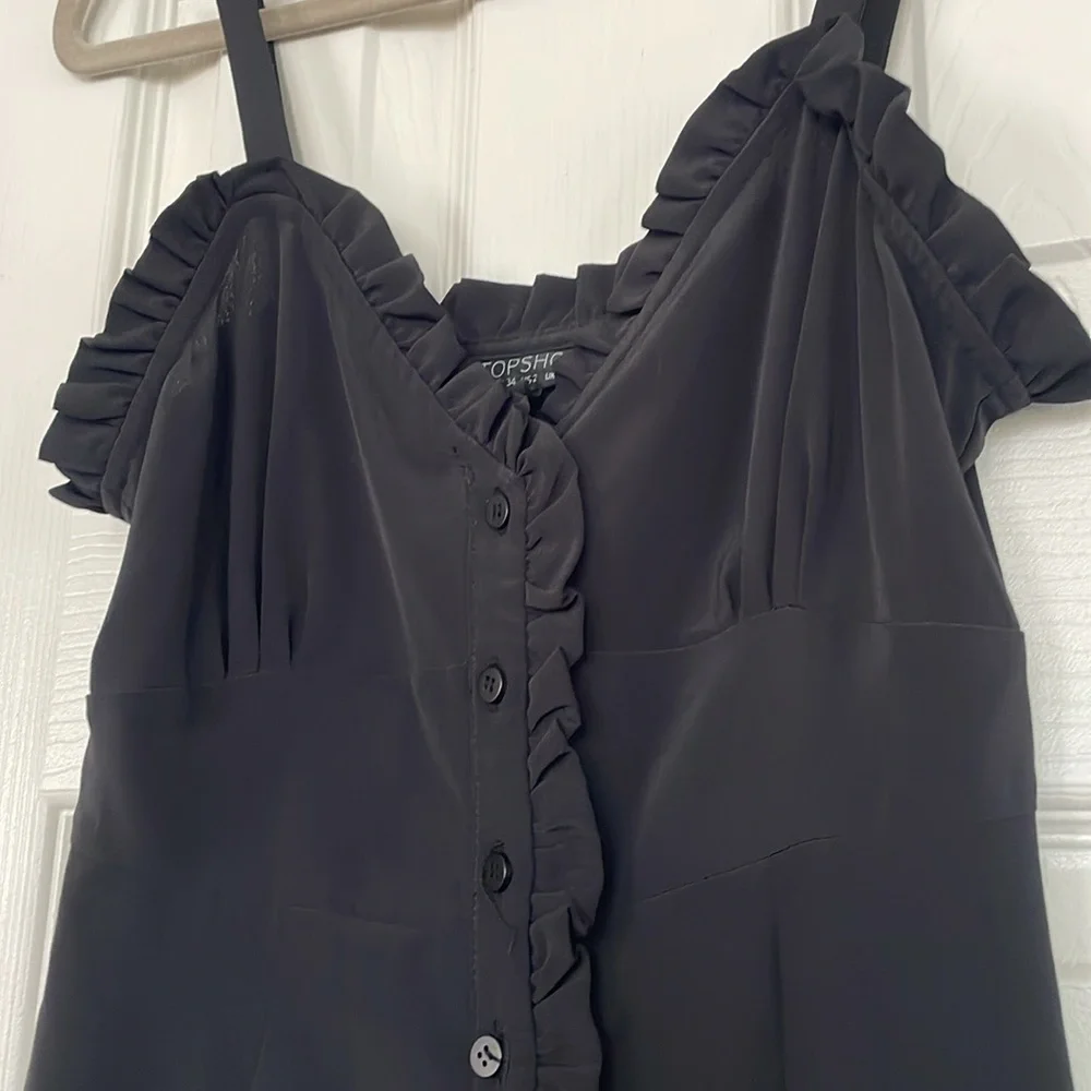 TOPSHOP Black Ruffle Button Down Slipdress Trim Midi Slip Dress! - Picture 6 of 9